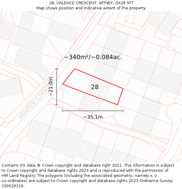 28, VALENCE CRESCENT, WITNEY, OX28 5FT: Plot and title map