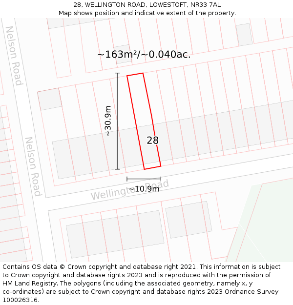 28, WELLINGTON ROAD, LOWESTOFT, NR33 7AL: Plot and title map