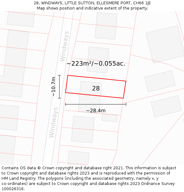 28, WINDWAYS, LITTLE SUTTON, ELLESMERE PORT, CH66 1JE: Plot and title map
