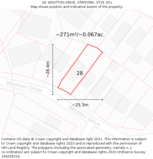 28, WOOTTON DRIVE, STAFFORD, ST16 1PU: Plot and title map