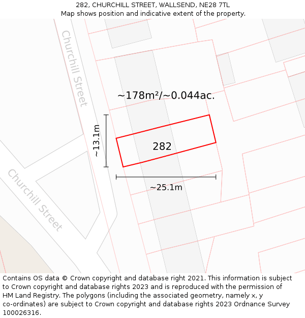 282, CHURCHILL STREET, WALLSEND, NE28 7TL: Plot and title map