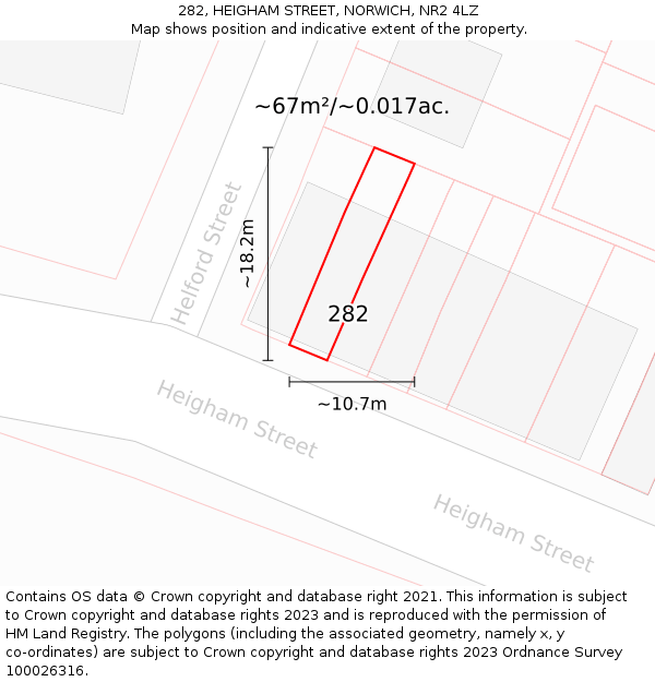 282, HEIGHAM STREET, NORWICH, NR2 4LZ: Plot and title map