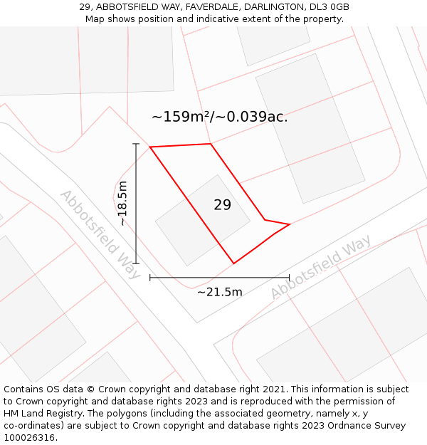 29, ABBOTSFIELD WAY, FAVERDALE, DARLINGTON, DL3 0GB: Plot and title map