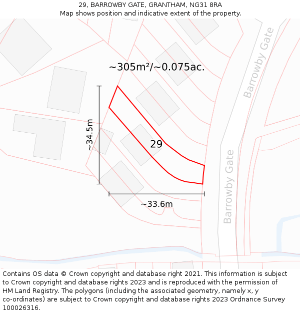 29, BARROWBY GATE, GRANTHAM, NG31 8RA: Plot and title map
