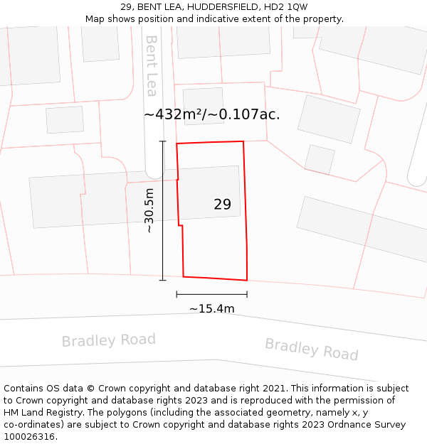 29, BENT LEA, HUDDERSFIELD, HD2 1QW: Plot and title map