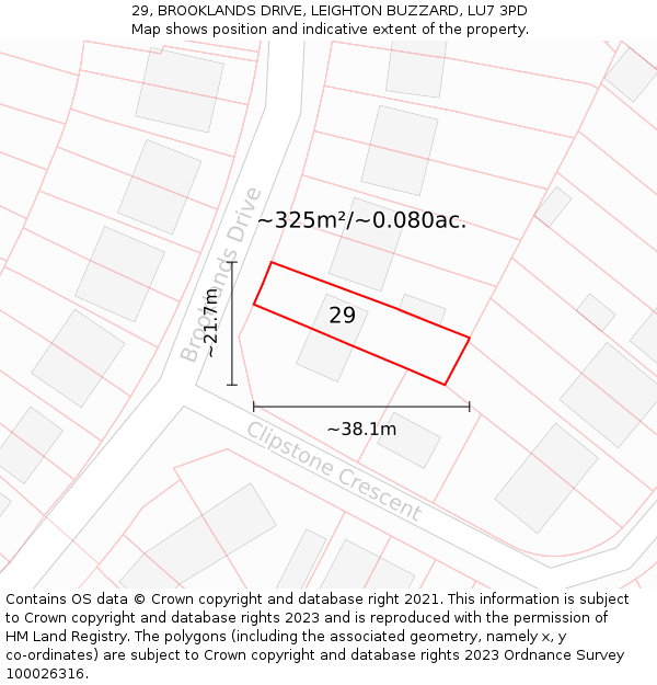 29, BROOKLANDS DRIVE, LEIGHTON BUZZARD, LU7 3PD: Plot and title map