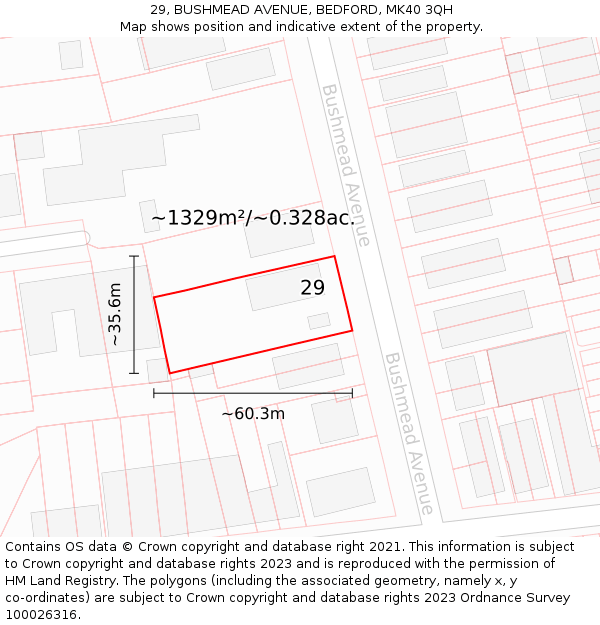 29, BUSHMEAD AVENUE, BEDFORD, MK40 3QH: Plot and title map