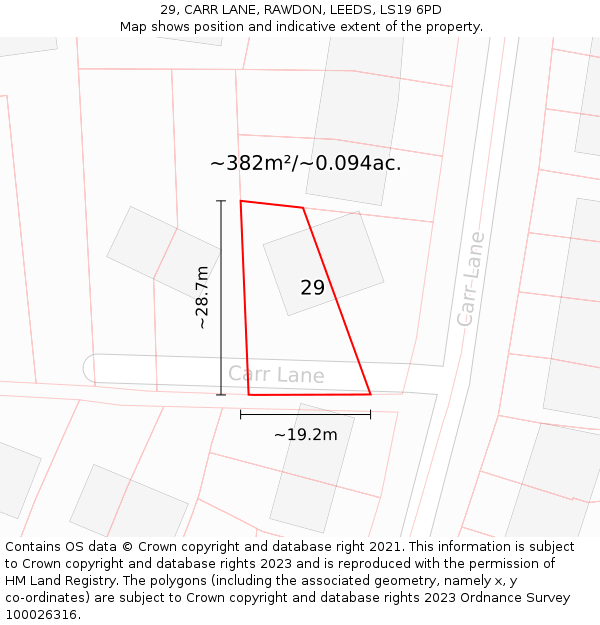29, CARR LANE, RAWDON, LEEDS, LS19 6PD: Plot and title map