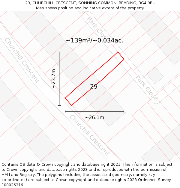 29, CHURCHILL CRESCENT, SONNING COMMON, READING, RG4 9RU: Plot and title map