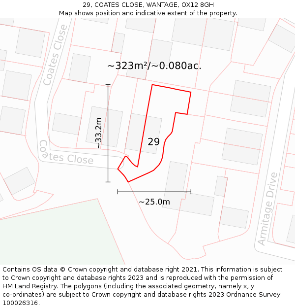 29, COATES CLOSE, WANTAGE, OX12 8GH: Plot and title map