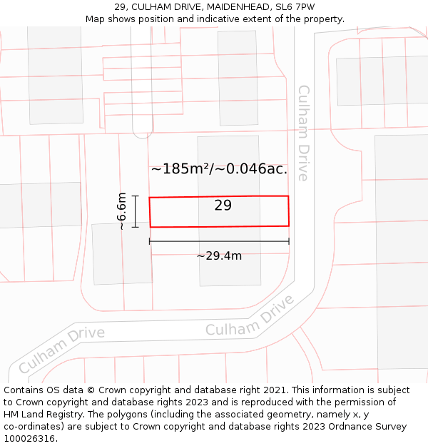 29, CULHAM DRIVE, MAIDENHEAD, SL6 7PW: Plot and title map