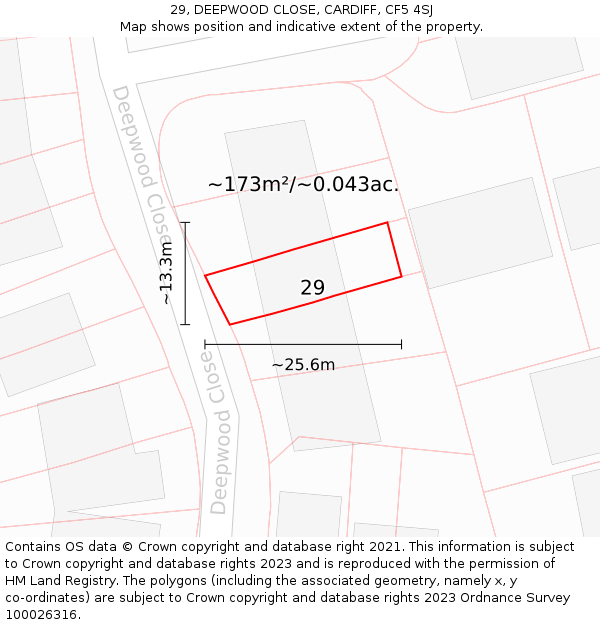 29, DEEPWOOD CLOSE, CARDIFF, CF5 4SJ: Plot and title map