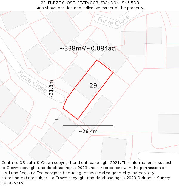 29, FURZE CLOSE, PEATMOOR, SWINDON, SN5 5DB: Plot and title map