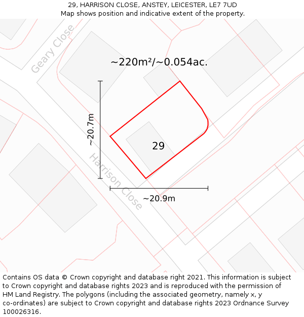 29, HARRISON CLOSE, ANSTEY, LEICESTER, LE7 7UD: Plot and title map