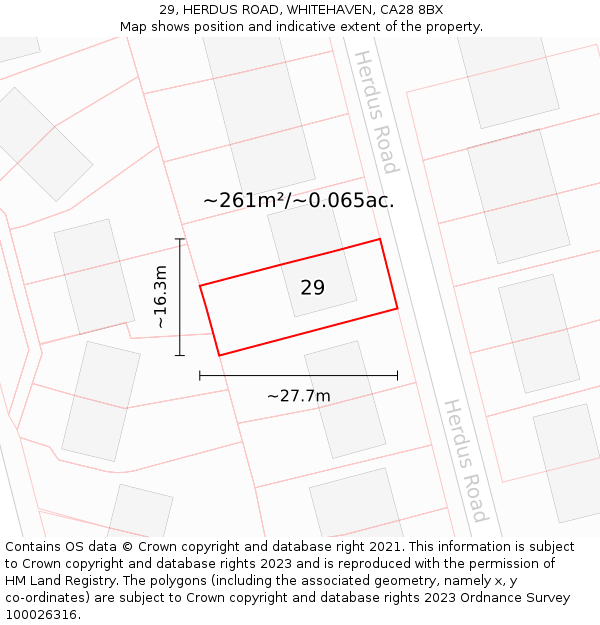 29, HERDUS ROAD, WHITEHAVEN, CA28 8BX: Plot and title map