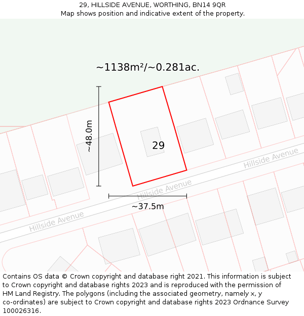 29, HILLSIDE AVENUE, WORTHING, BN14 9QR: Plot and title map