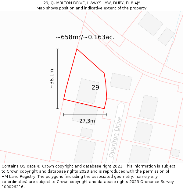 29, QUARLTON DRIVE, HAWKSHAW, BURY, BL8 4JY: Plot and title map