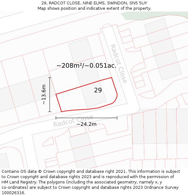 29, RADCOT CLOSE, NINE ELMS, SWINDON, SN5 5UY: Plot and title map