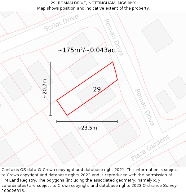 29, ROMAN DRIVE, NOTTINGHAM, NG6 0NX: Plot and title map