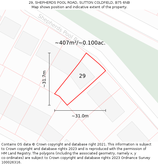 29, SHEPHERDS POOL ROAD, SUTTON COLDFIELD, B75 6NB: Plot and title map