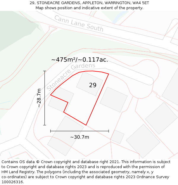29, STONEACRE GARDENS, APPLETON, WARRINGTON, WA4 5ET: Plot and title map