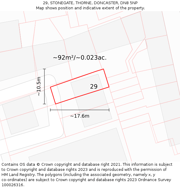 29, STONEGATE, THORNE, DONCASTER, DN8 5NP: Plot and title map