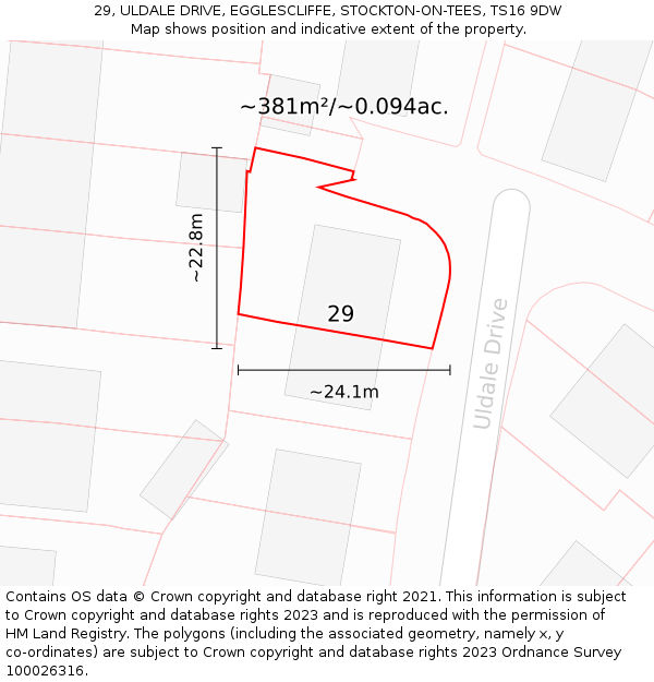 29, ULDALE DRIVE, EGGLESCLIFFE, STOCKTON-ON-TEES, TS16 9DW: Plot and title map