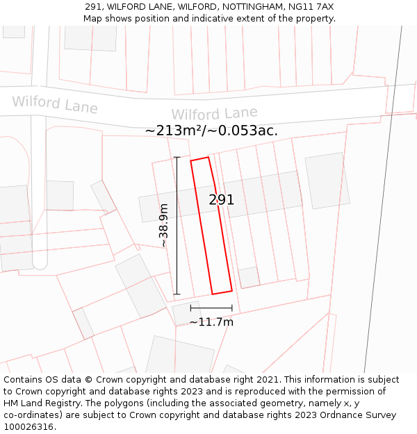 291, WILFORD LANE, WILFORD, NOTTINGHAM, NG11 7AX: Plot and title map
