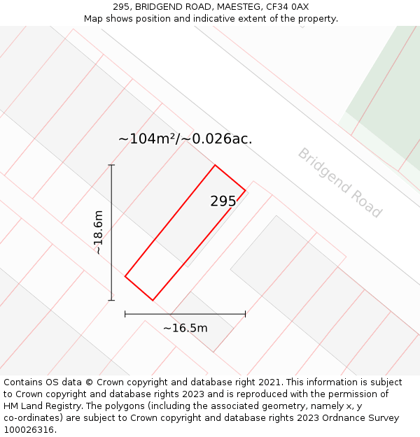 295, BRIDGEND ROAD, MAESTEG, CF34 0AX: Plot and title map