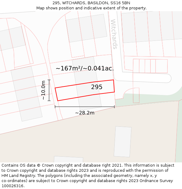 295, WITCHARDS, BASILDON, SS16 5BN: Plot and title map