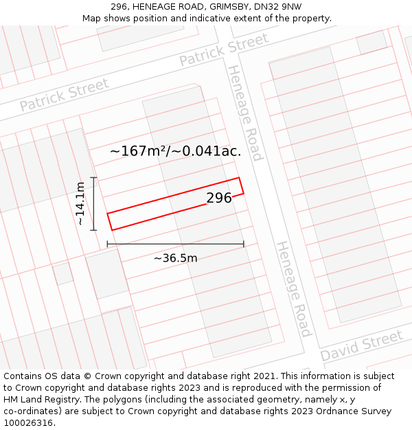 296, HENEAGE ROAD, GRIMSBY, DN32 9NW: Plot and title map