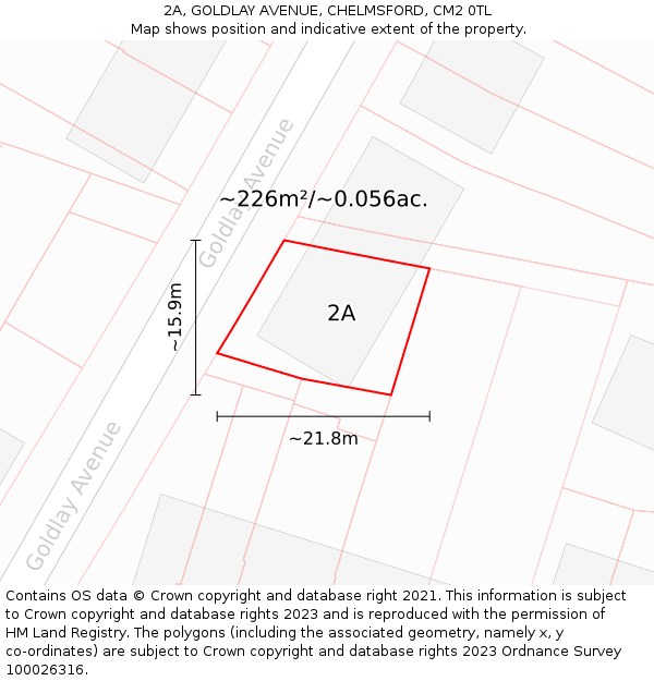 2A, GOLDLAY AVENUE, CHELMSFORD, CM2 0TL: Plot and title map