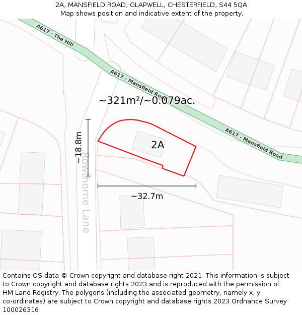 2A, MANSFIELD ROAD, GLAPWELL, CHESTERFIELD, S44 5QA: Plot and title map