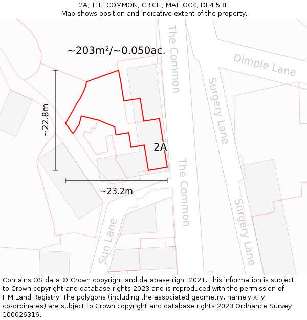 2A, THE COMMON, CRICH, MATLOCK, DE4 5BH: Plot and title map