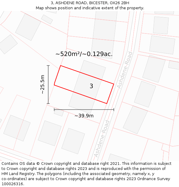 3, ASHDENE ROAD, BICESTER, OX26 2BH: Plot and title map