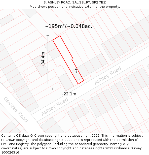 3, ASHLEY ROAD, SALISBURY, SP2 7BZ: Plot and title map