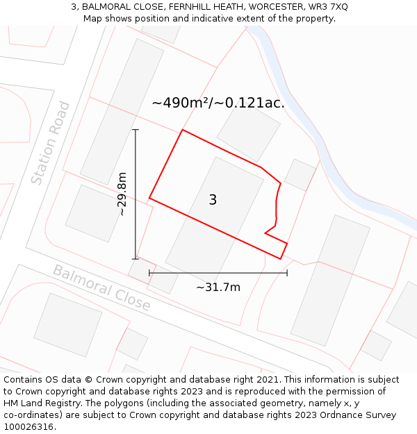 3, BALMORAL CLOSE, FERNHILL HEATH, WORCESTER, WR3 7XQ: Plot and title map