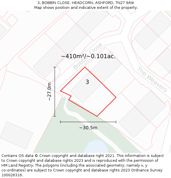 3, BOBBIN CLOSE, HEADCORN, ASHFORD, TN27 9AW: Plot and title map