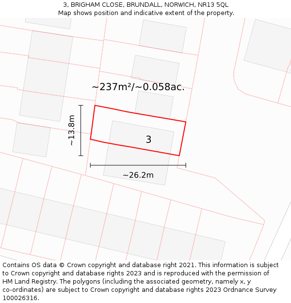 3, BRIGHAM CLOSE, BRUNDALL, NORWICH, NR13 5QL: Plot and title map