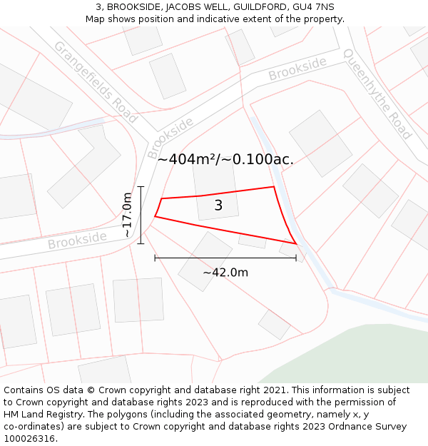 3, BROOKSIDE, JACOBS WELL, GUILDFORD, GU4 7NS: Plot and title map