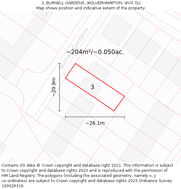 3, BURNELL GARDENS, WOLVERHAMPTON, WV3 7JU: Plot and title map