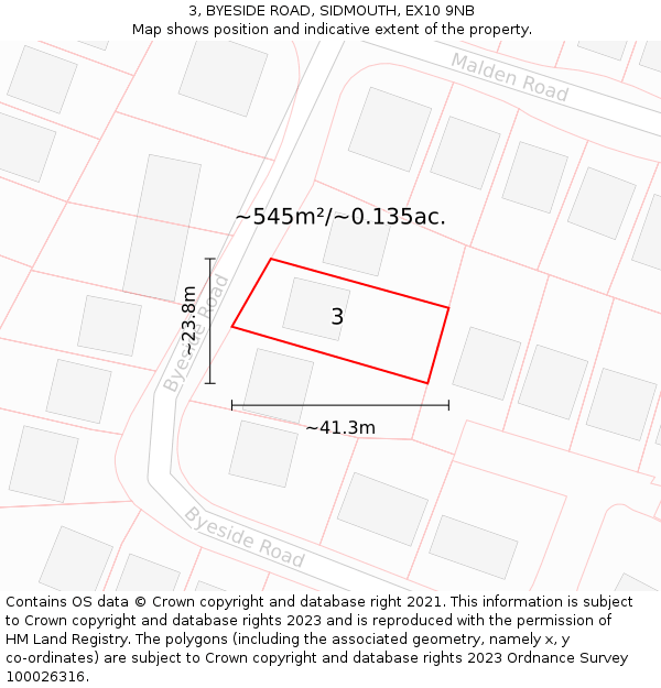 3, BYESIDE ROAD, SIDMOUTH, EX10 9NB: Plot and title map
