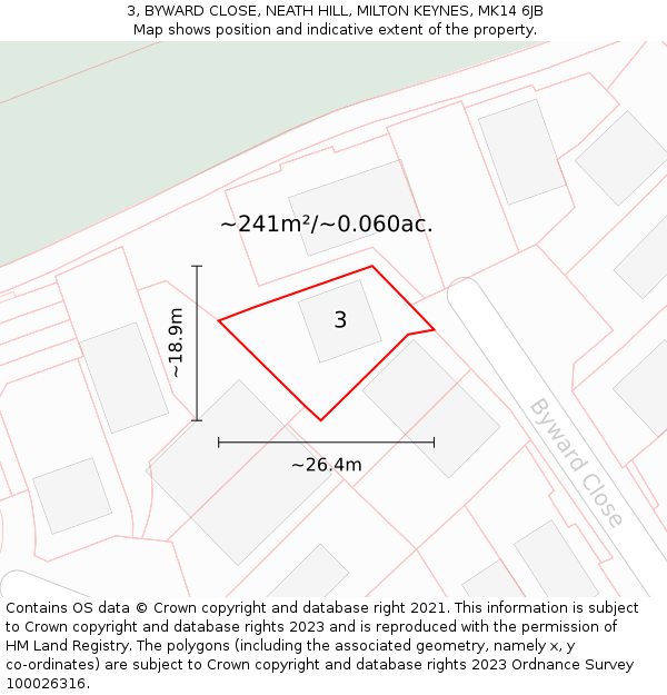 3, BYWARD CLOSE, NEATH HILL, MILTON KEYNES, MK14 6JB: Plot and title map