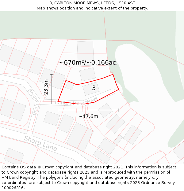 3, CARLTON MOOR MEWS, LEEDS, LS10 4ST: Plot and title map