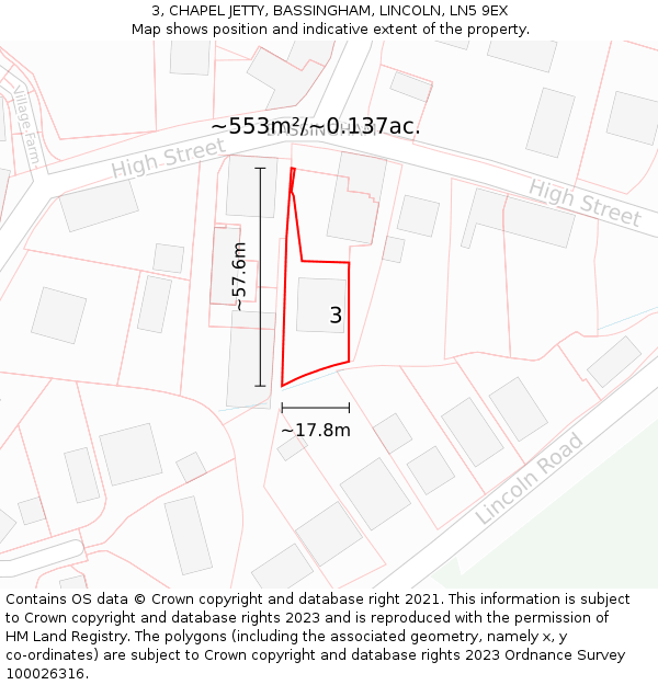 3, CHAPEL JETTY, BASSINGHAM, LINCOLN, LN5 9EX: Plot and title map
