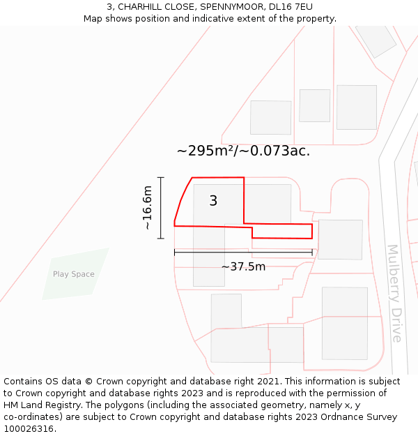 3, CHARHILL CLOSE, SPENNYMOOR, DL16 7EU: Plot and title map