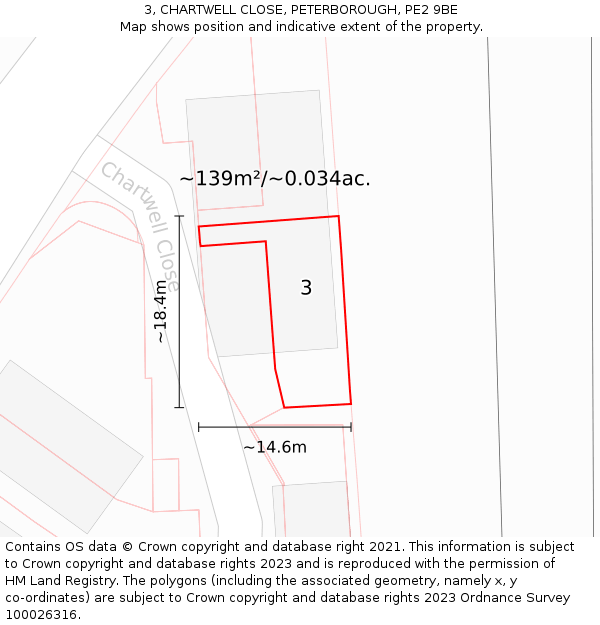 3, CHARTWELL CLOSE, PETERBOROUGH, PE2 9BE: Plot and title map