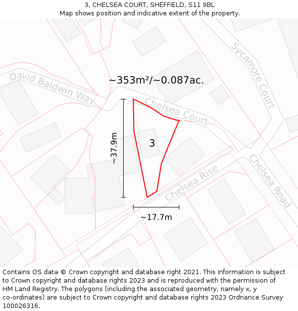 3, CHELSEA COURT, SHEFFIELD, S11 9BL: Plot and title map