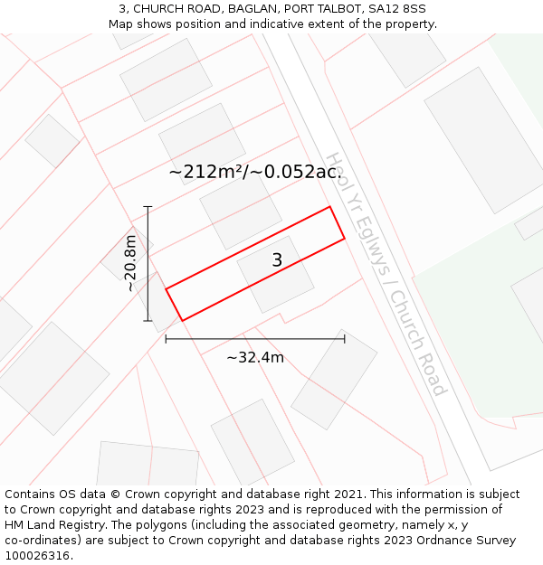3, CHURCH ROAD, BAGLAN, PORT TALBOT, SA12 8SS: Plot and title map