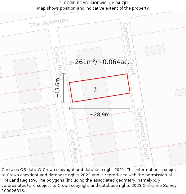 3, CORIE ROAD, NORWICH, NR4 7JB: Plot and title map